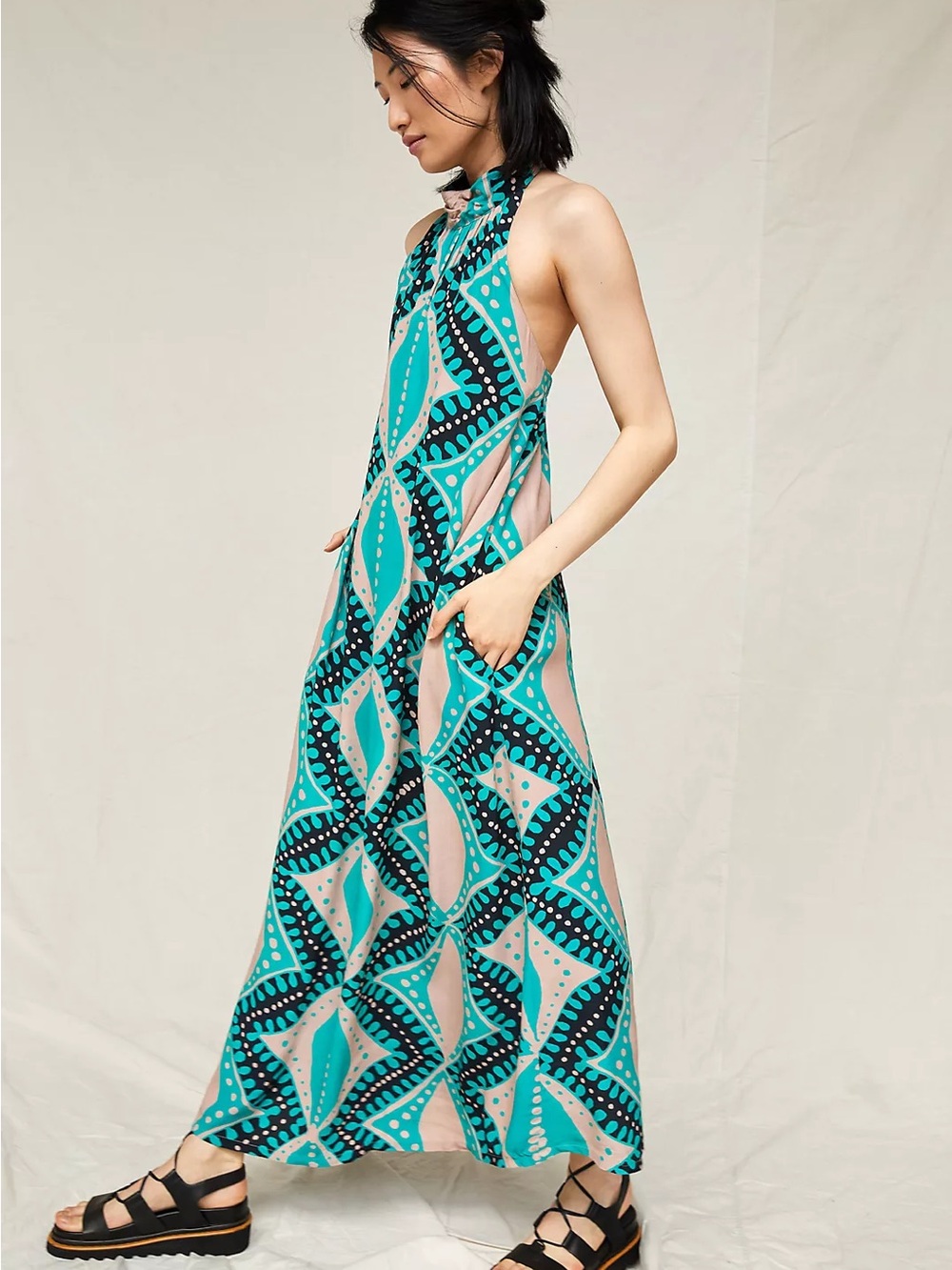 Porridge Anthropologie Geometric Print Halter Maxi Dress - Size Small - Picture 2 of 6